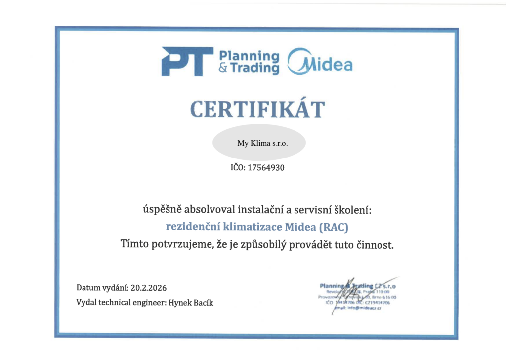 Certifikát MyKlima Midea
